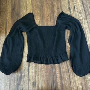 Hollister Y2K Black Stretch Crop Top 90s Flowy boho Ruffled long Sleeves Medium